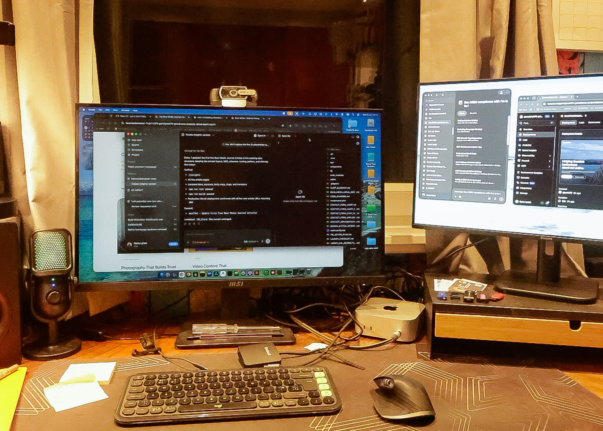 Bear Media desk setup with monitors, editing tools and content review workspace