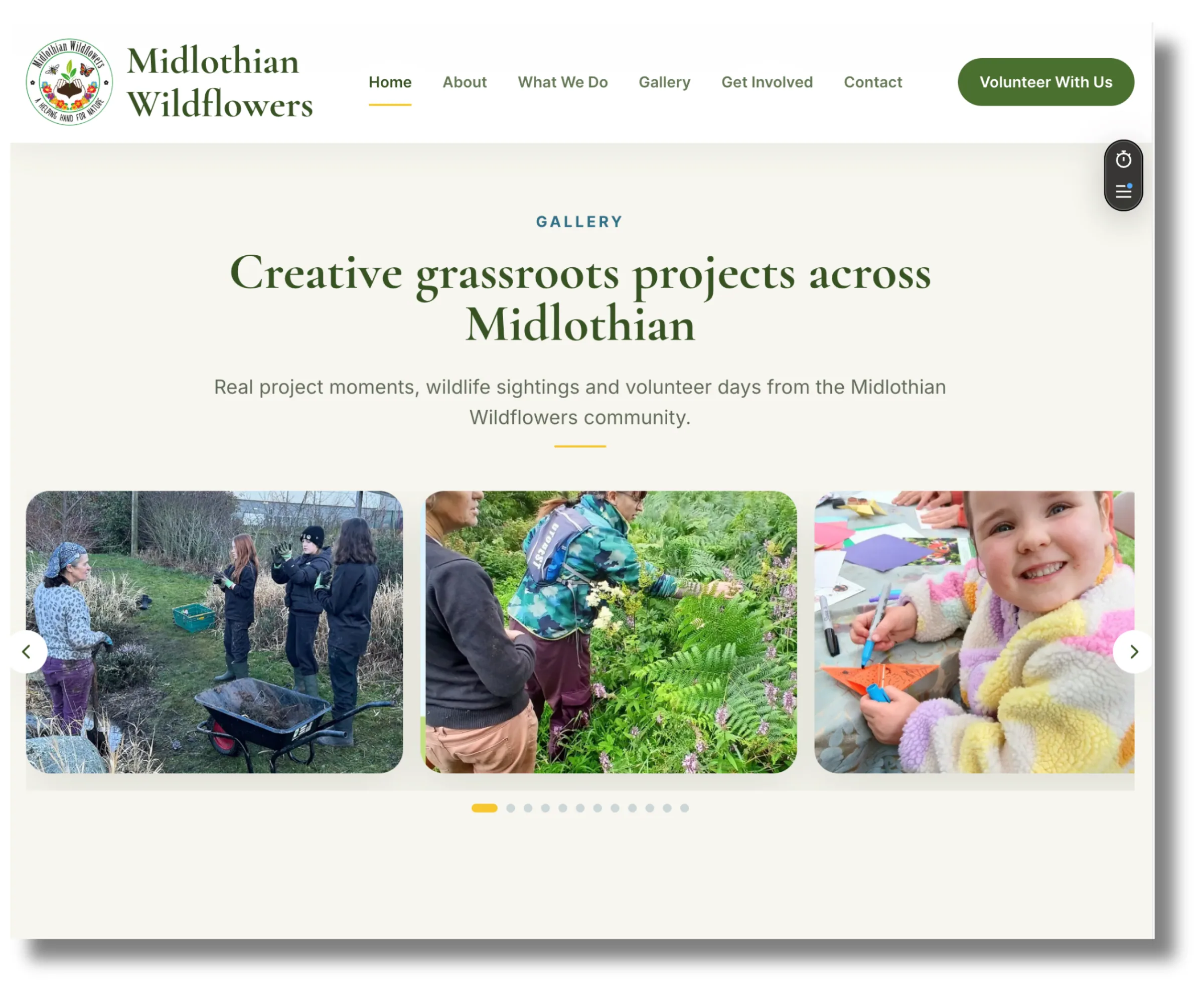 Midlothian Wildflowers gallery page desktop design