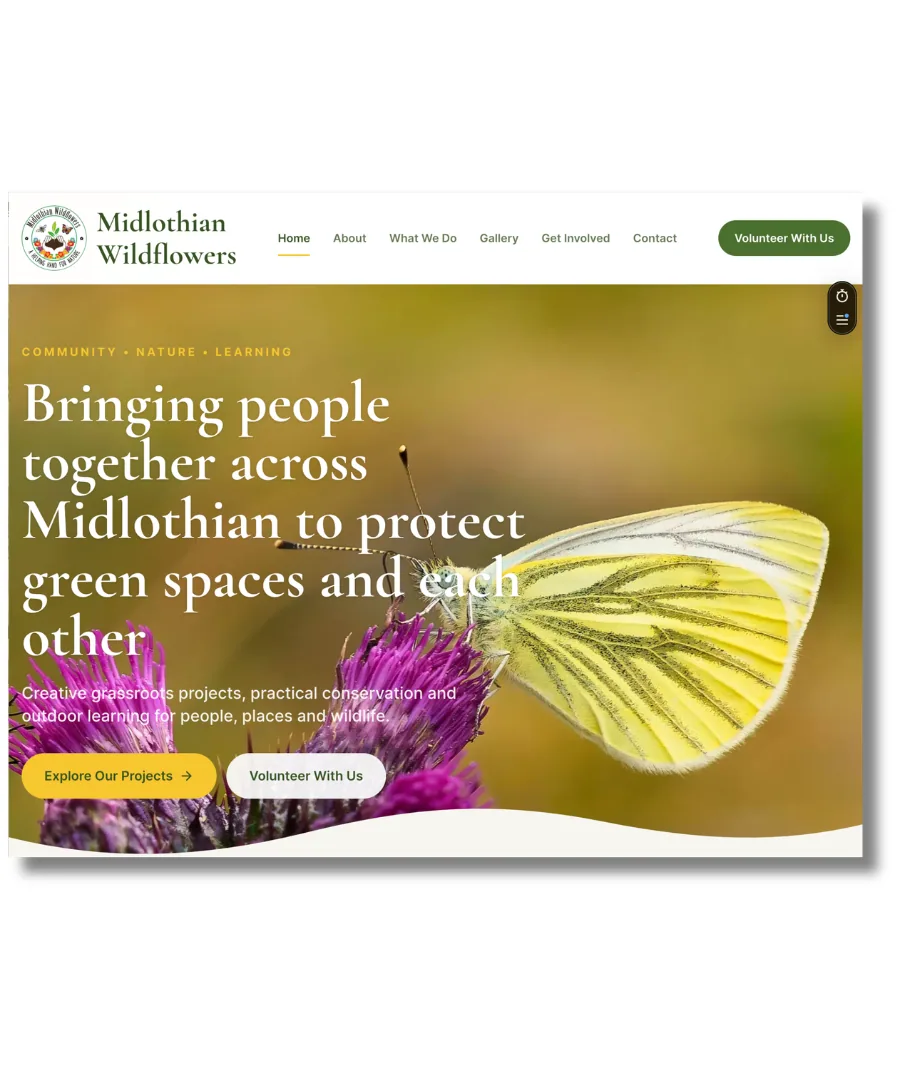 Midlothian Wildflowers website homepage mobile design