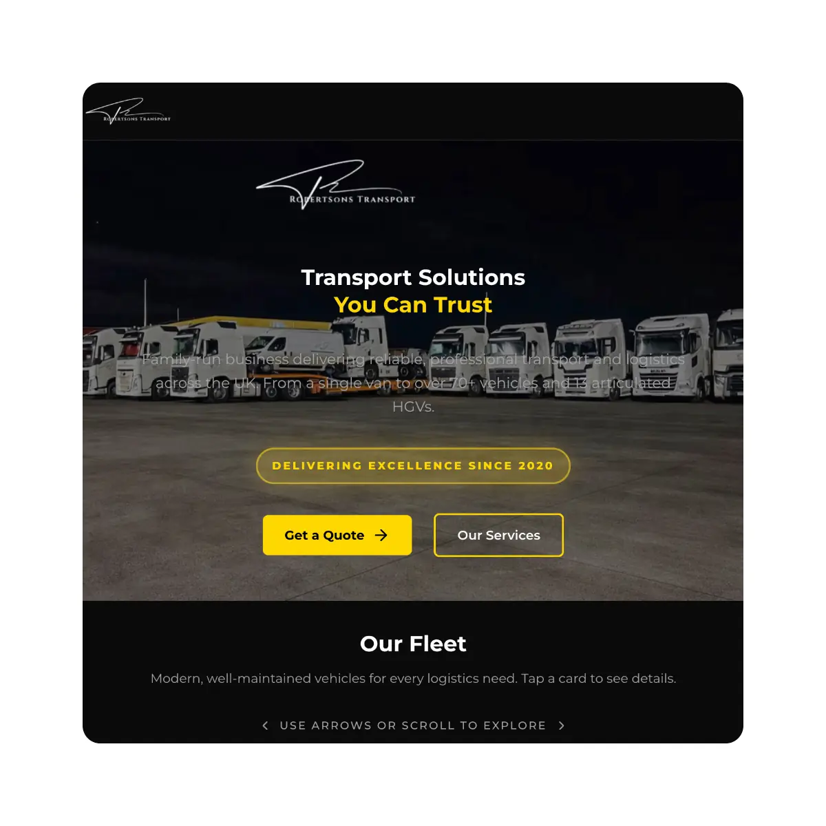 Robertsons Transport website designed by Bear Media